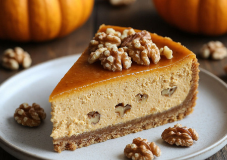 Тыквенный чизкейк с медом и грецкими орехами — нежный, сливочный, вкусный. Гости не поверят, что без сахара