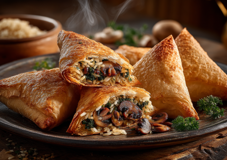 На посту без вкусняшек не сижу, готовлю ленивые пирожки: треугольники с рисом и грибами