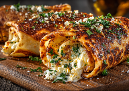 Быстрая юфка с сыром на сковороде. Начинка — два сыра с зеленью. Готовится за 10 минут и радует вкусом