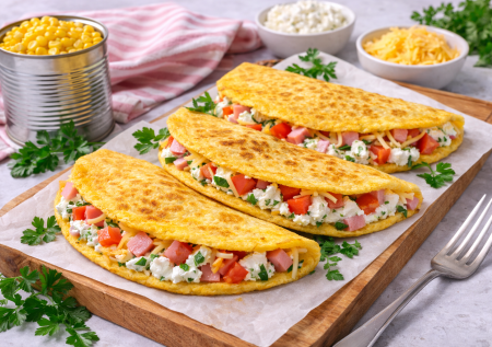 И никакой шаурмы не надо: банка кукурузы — и на столе чумовые лепешки с сырной начинкой