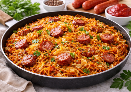 Тушеная капуста «по-баварски» — простой хит с копчеными колбасками. Готовлю годами, а многие забывают про этот рецепт