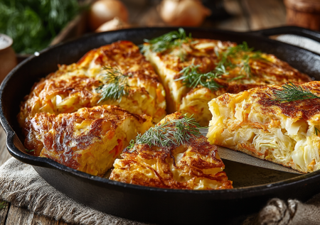 Ленивый пирог для ПП: капуста, морковь, яйца. Жарю на сковороде — теста нет, вкуса море. Идеально для легкого ужина