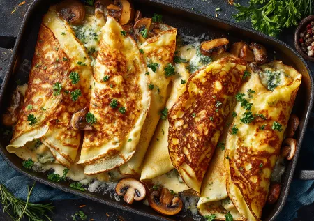 С чем подать блины: грибы с сыром в духовке