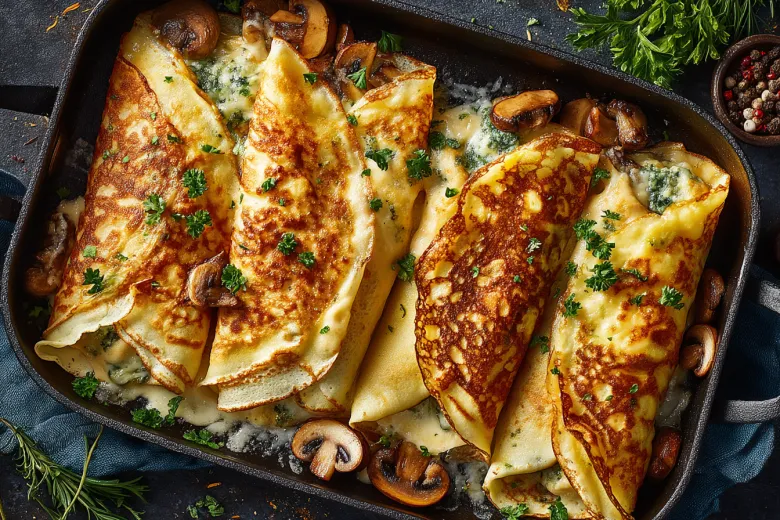 С чем подать блины: грибы с сыром в духовке