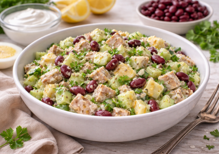 Вкусный салат для похудения: нужна курица, баночка фасоли и еще 2 ингредиента — сытный, лёгкий и очень аппетитный