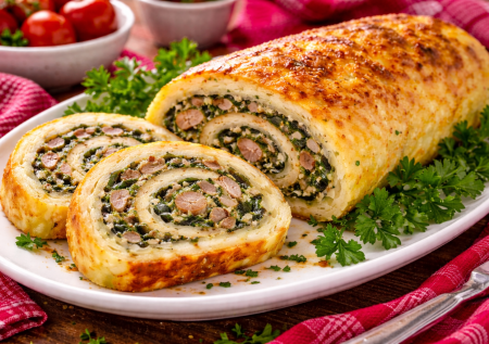 Удивляем всех свининой и картошкой: картофельный рулет с мясом и зеленью. Хит на праздник или вкусный ужин