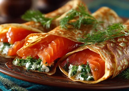 Нежные блины с лососем: рецепт для элегантного завтрака на Масленицу