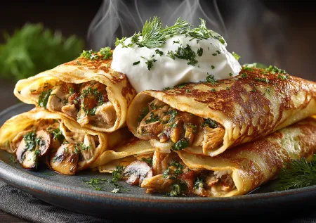 Блины на Масленицу: подаем с курицей и шампиньонами