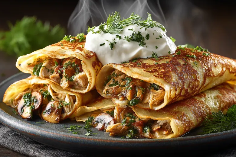 Блины на Масленицу: подаем с курицей и шампиньонами