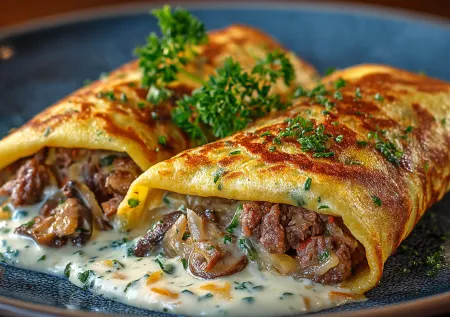 Королевская начинка для блинов: говядина и белые грибы в сливочном соусе