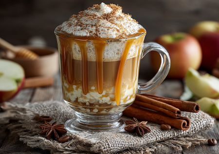 Яблочно-карамельный латте — десерт, который можно пить! Эспрессо, пюре и нежная молочная пенка. Согревает, бодрит и заменяет пирожное