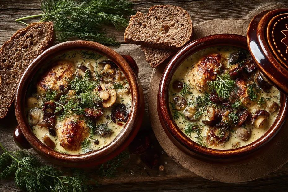 Сердечки с грибами в сметанном соусе