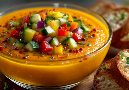 Тыквенный гаспачо — неожиданный поворот испанской классики! Освежающий холодный суп — ярко, полезно, невероятно вкусно
