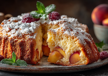 Персиковая шарлотка — идеальный десерт к чаю. Воздушное тесто, сладкие фрукты, аромат ванили. Проще рецепта не найти