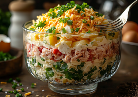 Не знала куда деть тунец, пока не попробовала салат «Морское изобилие»: теперь частый гость на столе