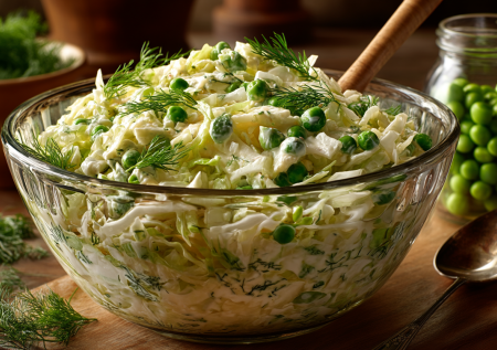 Салат «Летний» с зеленым горошком и свежими огурцами: сытный, но без мяса и колбасы