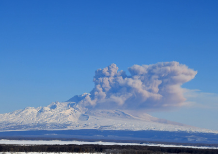 Вулкан Шивелуч выбросил столб пепла на высоту 6 км