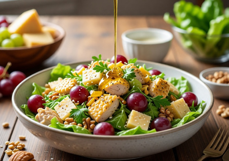 Салат «Весна» для любимых женщин: хрустящие листья, нежная курочка, сыр и виноград — изысканно, красиво, безумно вкусно