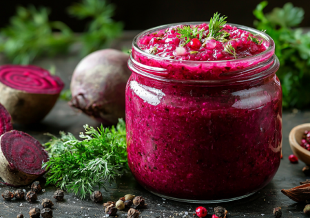 Смешиваю хрен со свеклой и чесноком — получается та самая «русская аджика», без которой зима не зима