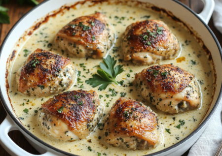Этот рецепт курицы спас меня после тяжелого дня: запекаю в сливочно-чесночном соусе — нежно, сочно, а главное — быстро