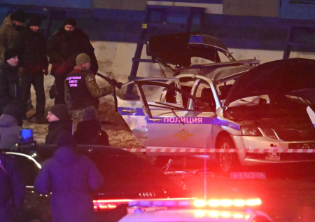 В Сети появились кадры подрыва автомобиля ДПС у Савеловского вокзала