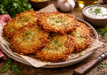 Никакой муки в деруны сыпать не надо! Классический рецепт с картофелем, луком и яйцом — кидаю в горячую сковородку и получаю тот самый вкус