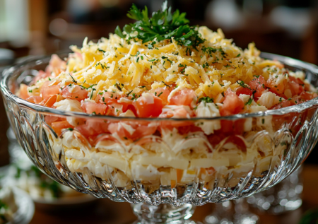 Салат-универсал: взяла лучшее от крабового и «Цезаря» — получилось блюдо, которое просят готовить на каждый праздник