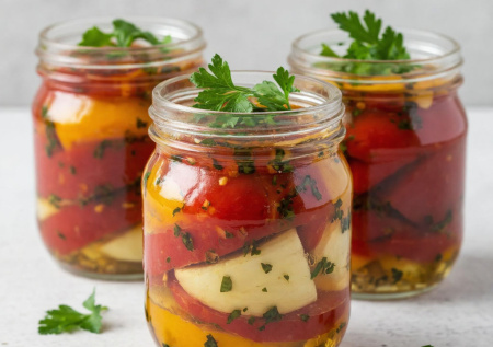 Запекаю перцы с чесноком и петрушкой в масле — универсальная закуска, которая хранится всю зиму в банках