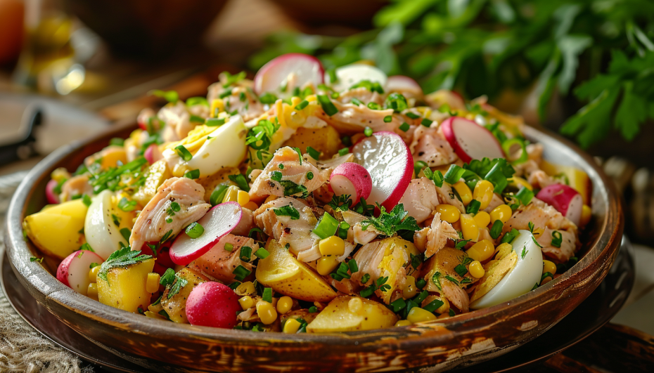 Легкий салат с копченой курицей