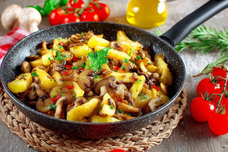 Как жарить вкусную картошку по-деревенски — добавьте маринованных опят