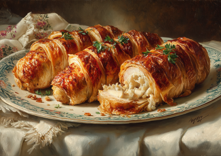 Когда надоедает курица, готовлю из нее рулетики в шубе: одна пачка слоеного теста творит чудеса