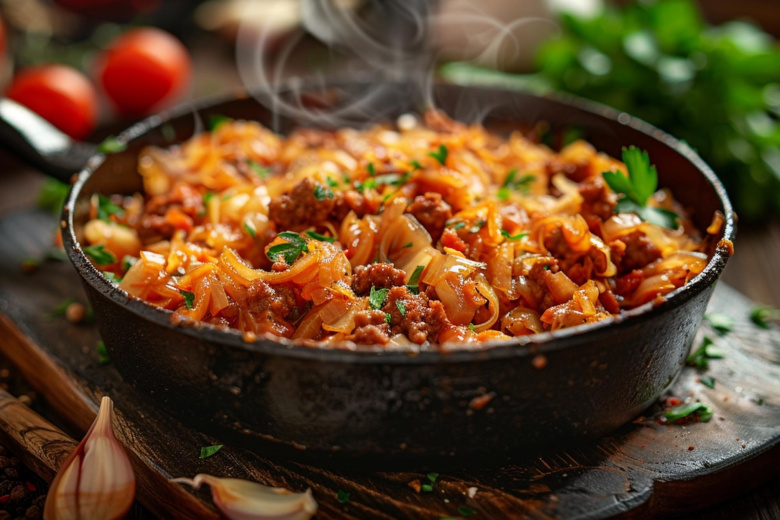 Капуста по-флотски — тушим овощи с фаршем и яркими специями