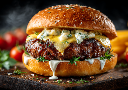 Долго искал идеальный рецепт бургера и наконец нашел. Котлета с чесноком, внутри — сливочная начинка из крем-чиза