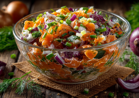 Забудьте про обычные салаты! Эта закуска с рыбой — яркая, сочная, с хрустом и пикантным вкусом. Идеально к картошечке