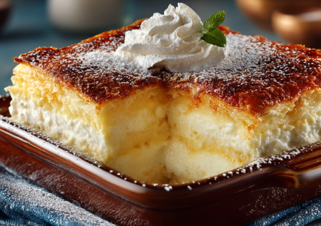 Яйца и пол-литра молока — шикарное пирожное для тех, кто любит простые рецепты: само расслаивается при выпечке. Нежнее, чем в кондитерской