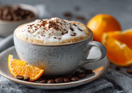 Долго искал способ разнообразить утренний кофе. Нашел: апельсиновый раф с цедрой и взбитыми сливками