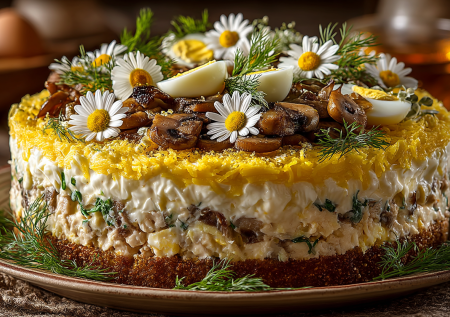 Салат «Ромашки» для праздничного стола на 8 Марта: весенний, яркий и легко готовится