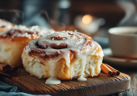 Эти синнабоны — воплощение домашнего уюта и нежности. Воздушное тесто, корица и сливочная заливка тают во рту. Идеально к чаю в выходной