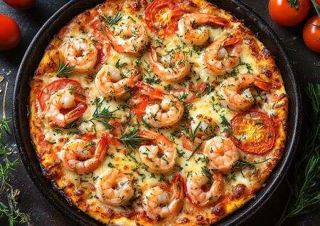 Быстрая ПП-пицца: блин из овсянки и кефира, начинка — нежный сыр и креветки. Трачу всего 15 минут