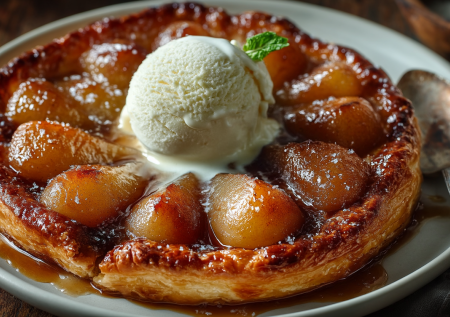 Грушевый пирог за 30 минут: хитрость с карамелью на сковороде. Слойка, груши, корица — и десерт готов. Идеально с мороженым