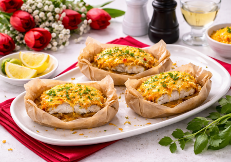 Порционное горячее на 8 Марта из минтая: кручу лодочки из пергамента и запекаю рыбку под цитрусовой шапкой
