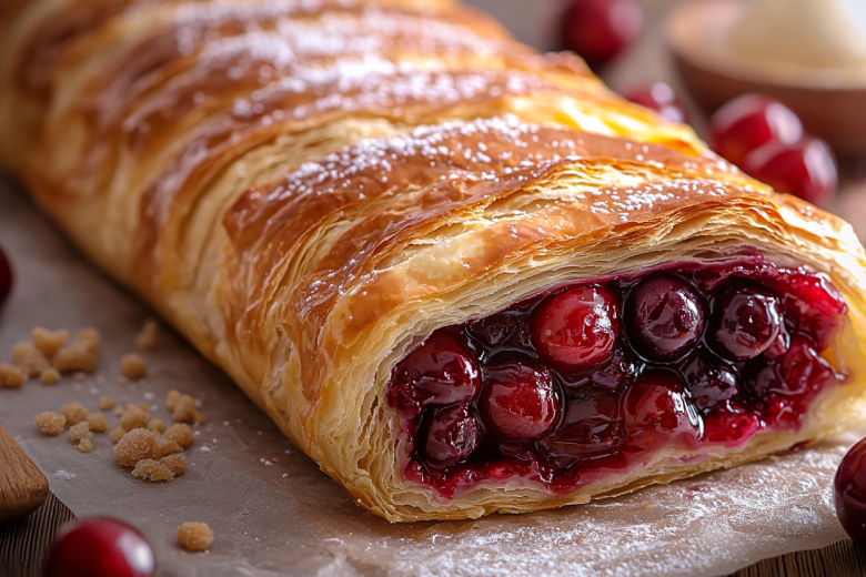 Штрудель с вишней из готового теста и замороженных ягод