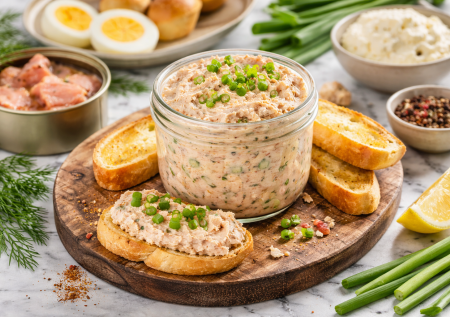 Просто возьмите баночку хорошей горбуши — нежный паштет или риет или намазка на бутерброды. Заменит магазинные