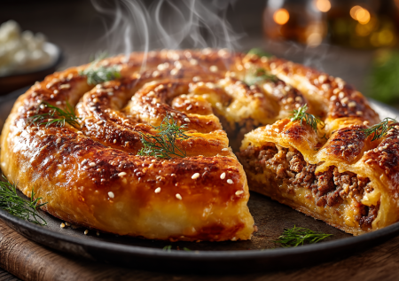 Большой пирог из слоеного теста — быстро и сытно: завитушка на всю семью без лишних хлопот