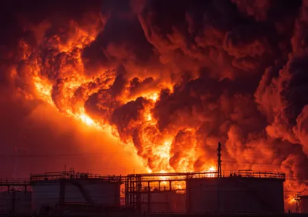 Мощный пожар вспыхнул на нефтебазе в ОАЭ