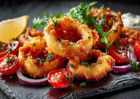 Кальмары не резиновые, а сочные: секрет в панировке темпура. С черри и луком — запекается за 10 минут. Топ-закуска