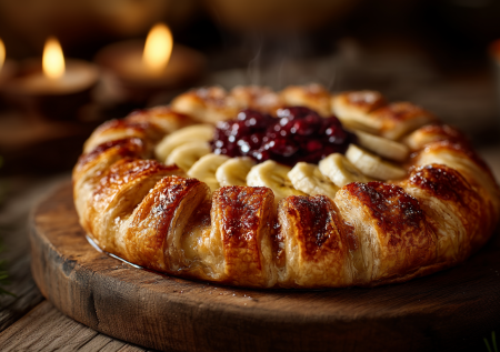 Слоеный пирог за 30 минут — банан, ягоды и секрет хрустящей корочки для чая