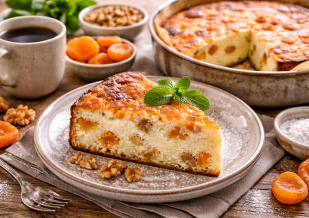 Творожная запеканка без манки с курагой и грецкими орехами — румяная как бисквит и нежная как чизкейк. Семья подумала, что я ее купила