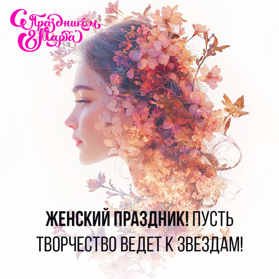 Праздничная открытка к 8 Марта бесплатно