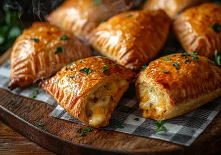 Слоеное кальцоне за полчаса — хрустящая пицца с ветчиной, сыром и яйцом для всей семьи